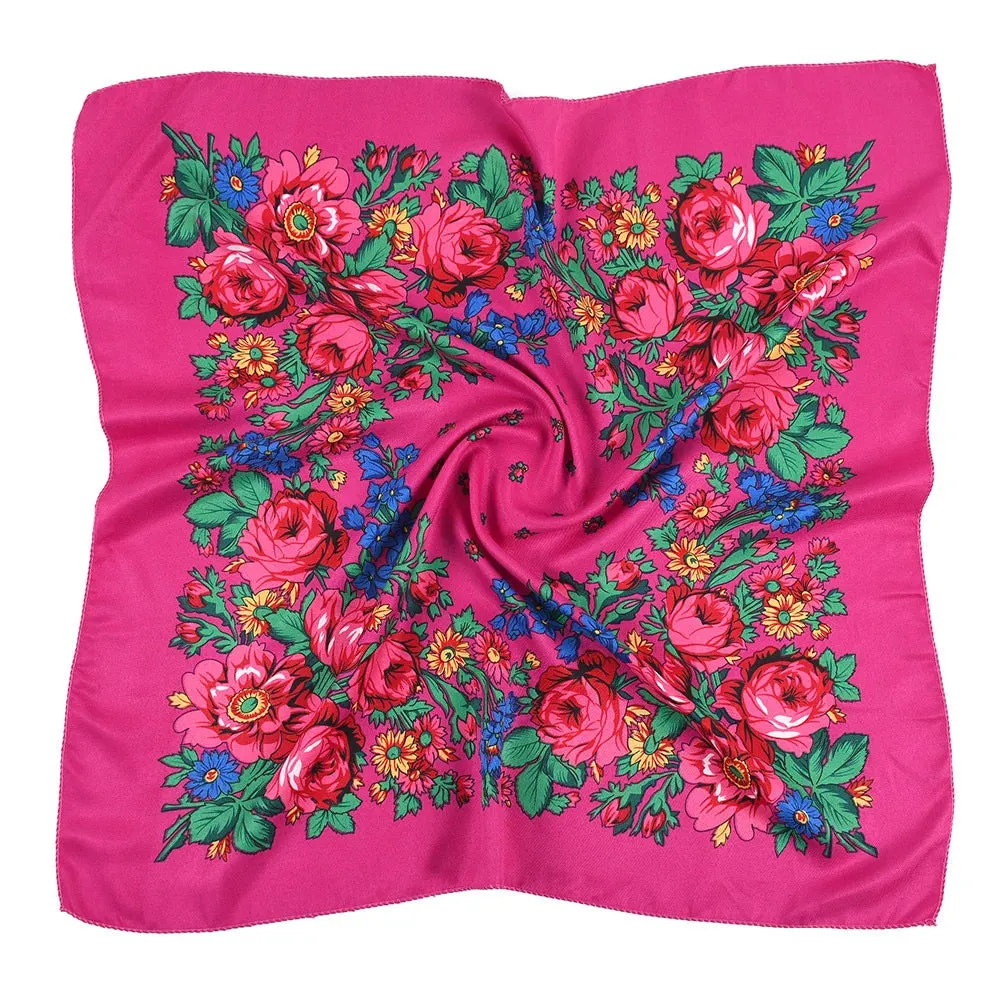 70*70cm Luxury Flowers Square Russian Scarf Women Floral Printed Shawl Female Bandana Head Wrap Headband Scarves Handkerchief