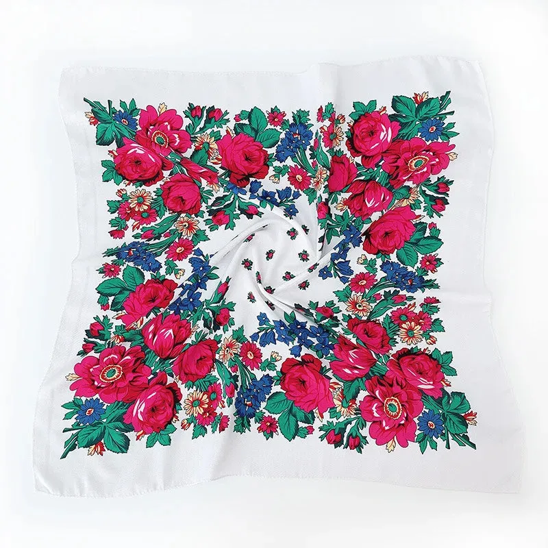 70*70cm Luxury Flowers Square Russian Scarf Women Floral Printed Shawl Female Bandana Head Wrap Headband Scarves Handkerchief