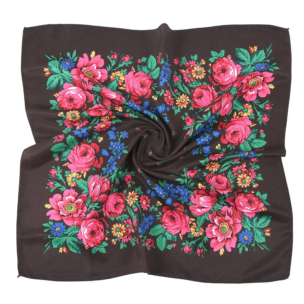 70*70cm Luxury Flowers Square Russian Scarf Women Floral Printed Shawl Female Bandana Head Wrap Headband Scarves Handkerchief