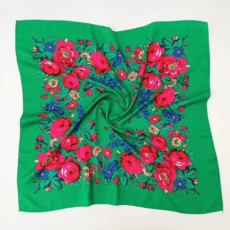 70*70cm Luxury Flowers Square Russian Scarf Women Floral Printed Shawl Female Bandana Head Wrap Headband Scarves Handkerchief