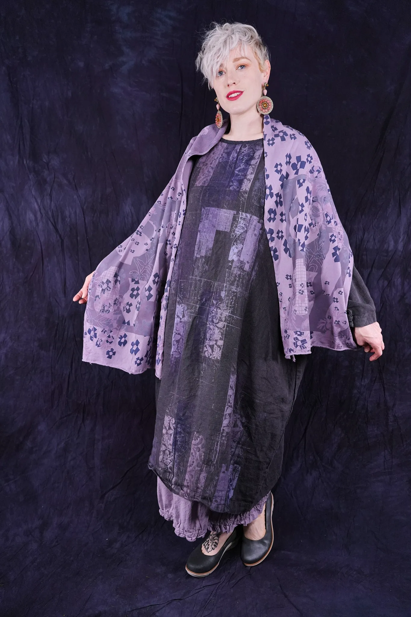8161 Hand Printed Organic Scarf Sea Fog-P