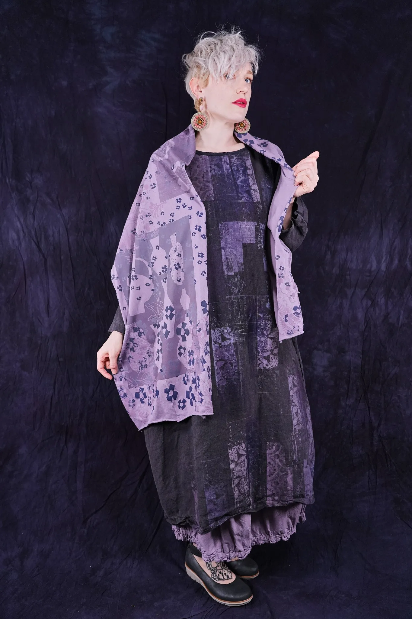 8161 Hand Printed Organic Scarf Sea Fog-P