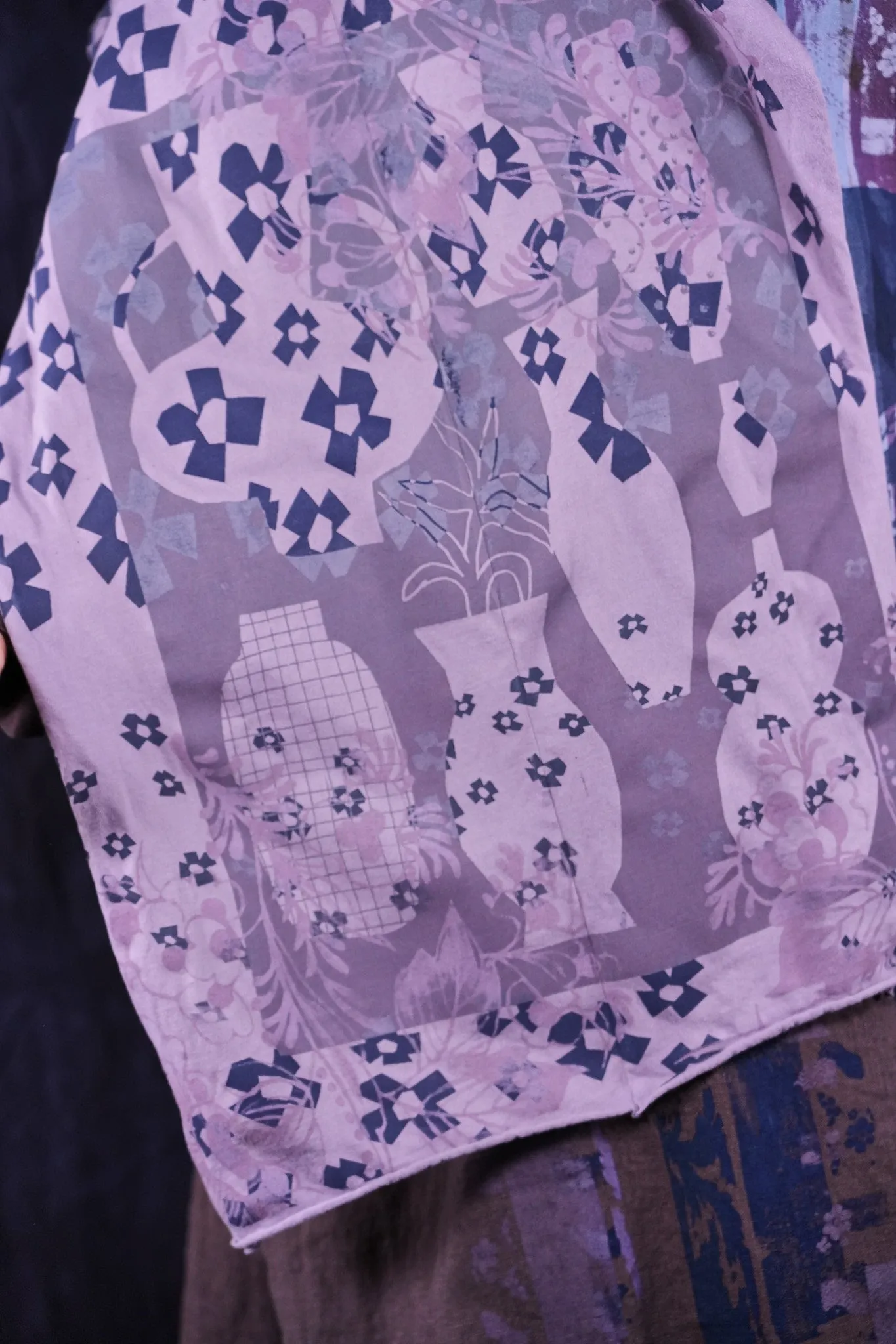 8161 Hand Printed Organic Scarf Sea Fog-P