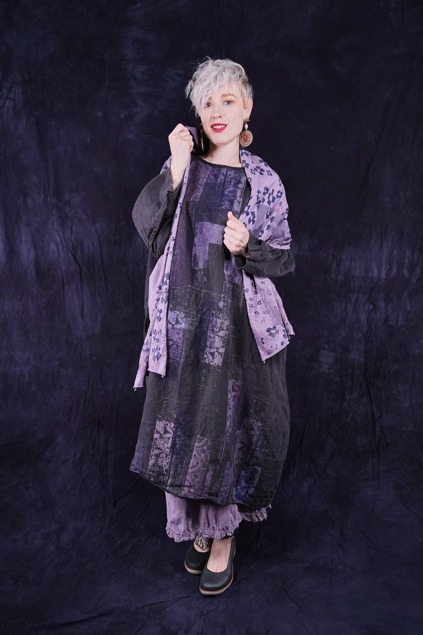 8161 Hand Printed Organic Scarf Sea Fog-P
