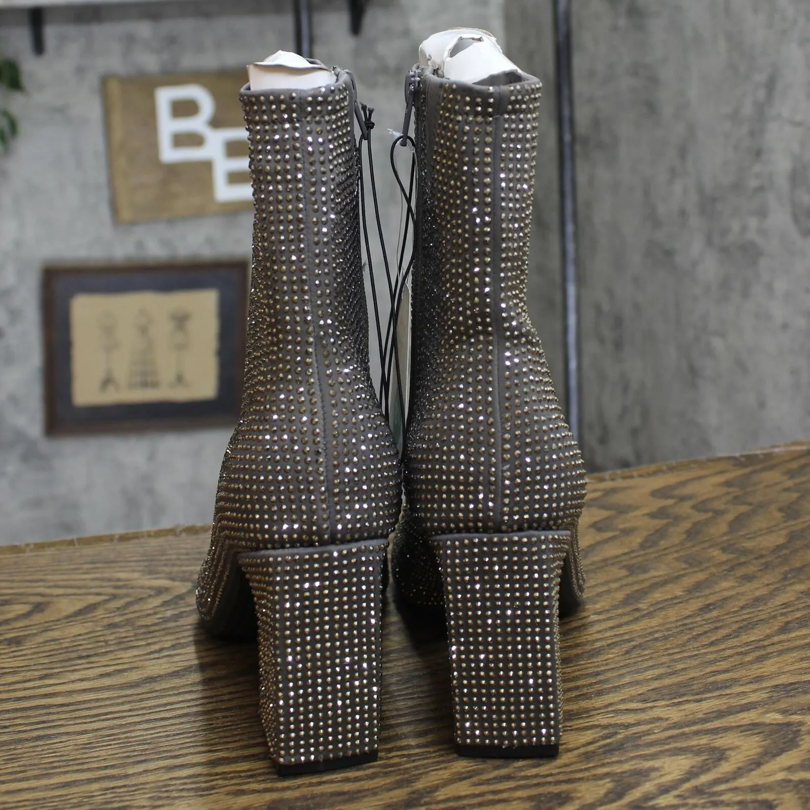 A New Day Womens Cassidy Rhinestone Ankle Boots 91636630 Silver Gray 8.5M