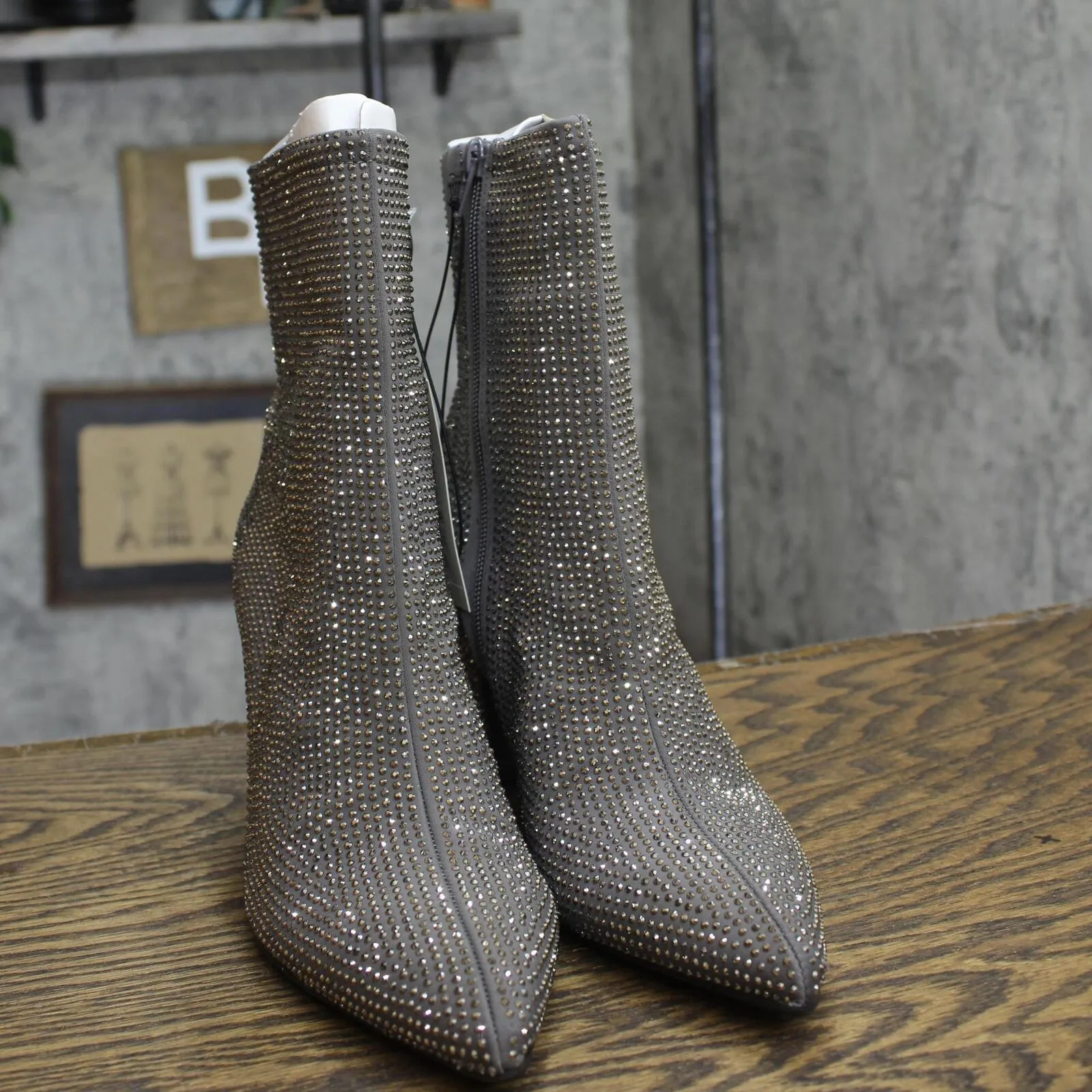 A New Day Womens Cassidy Rhinestone Ankle Boots 91636630 Silver Gray 8.5M