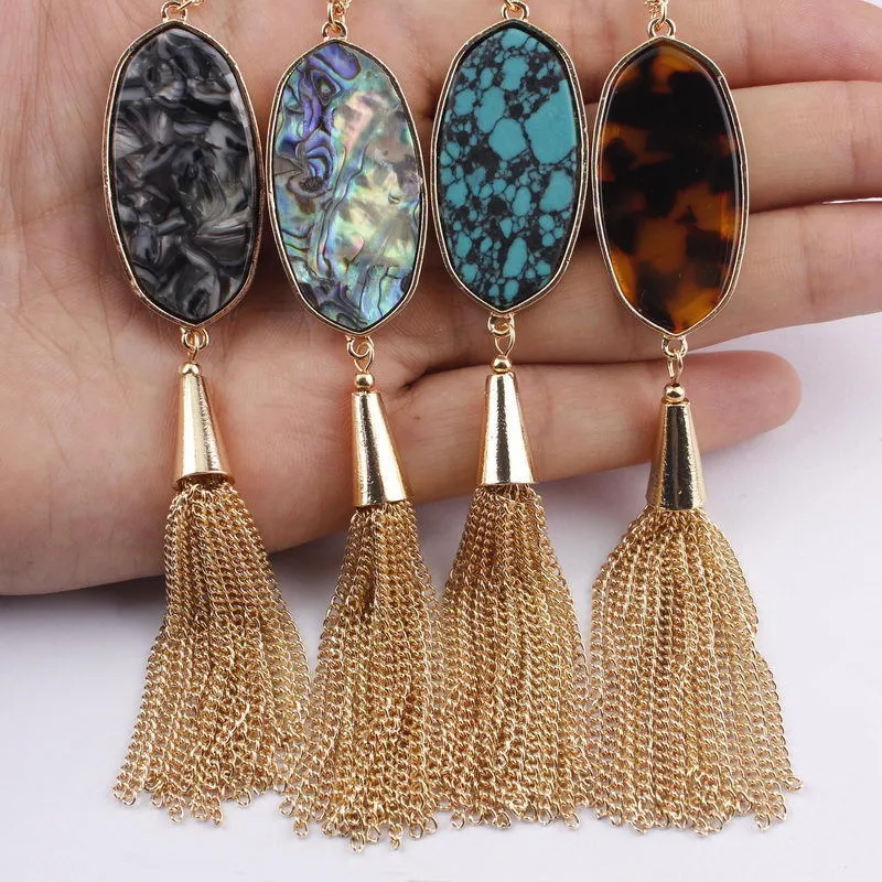 Abalone Shell Necklaces with Gold Tassel