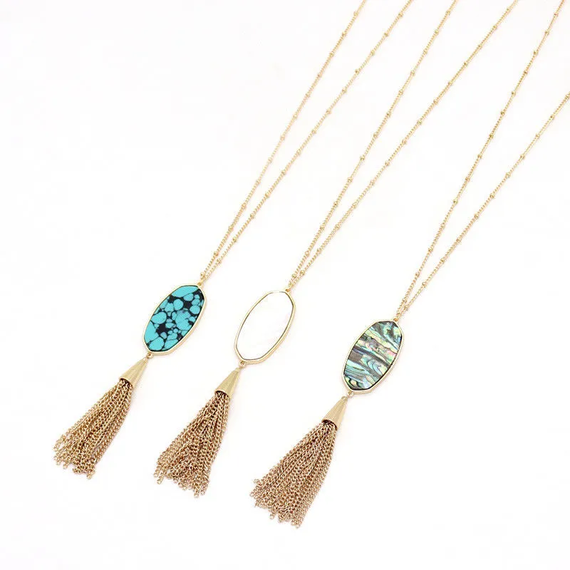Abalone Shell Necklaces with Gold Tassel