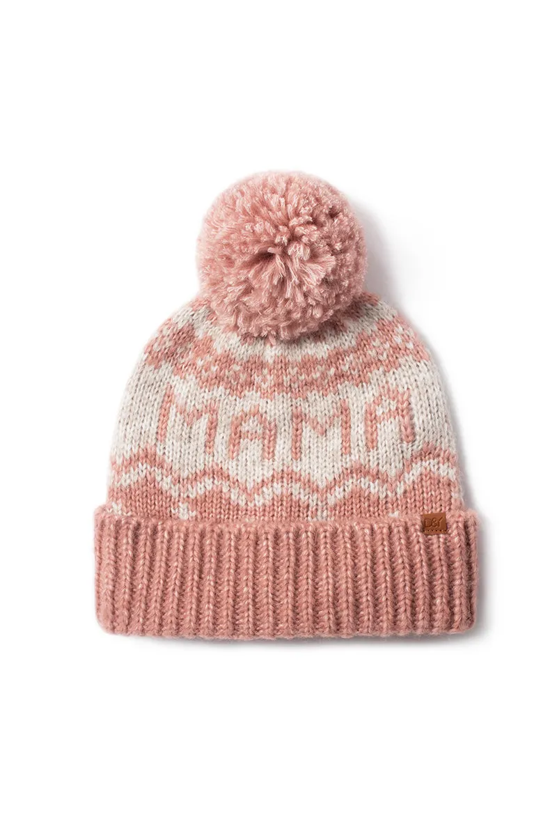 ABB1825 - Mama jacquard knit beanie with self pom