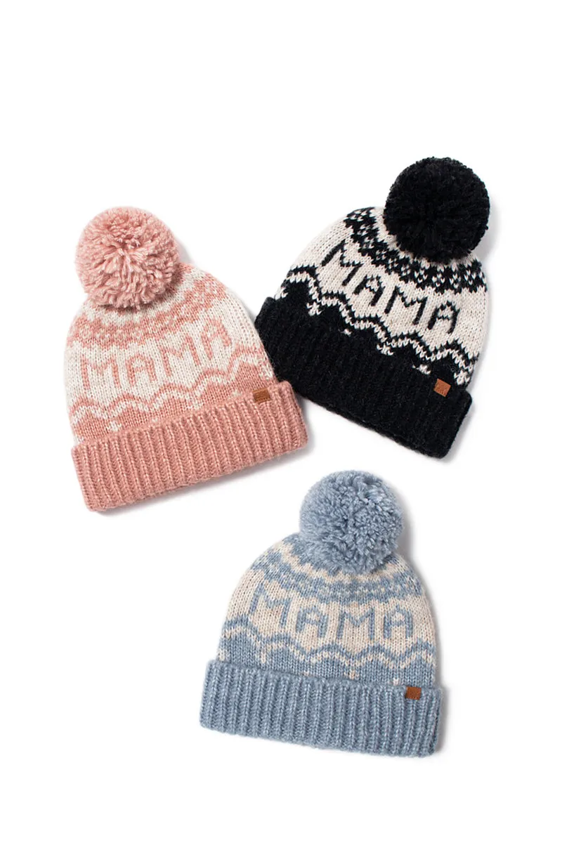 ABB1825 - Mama jacquard knit beanie with self pom