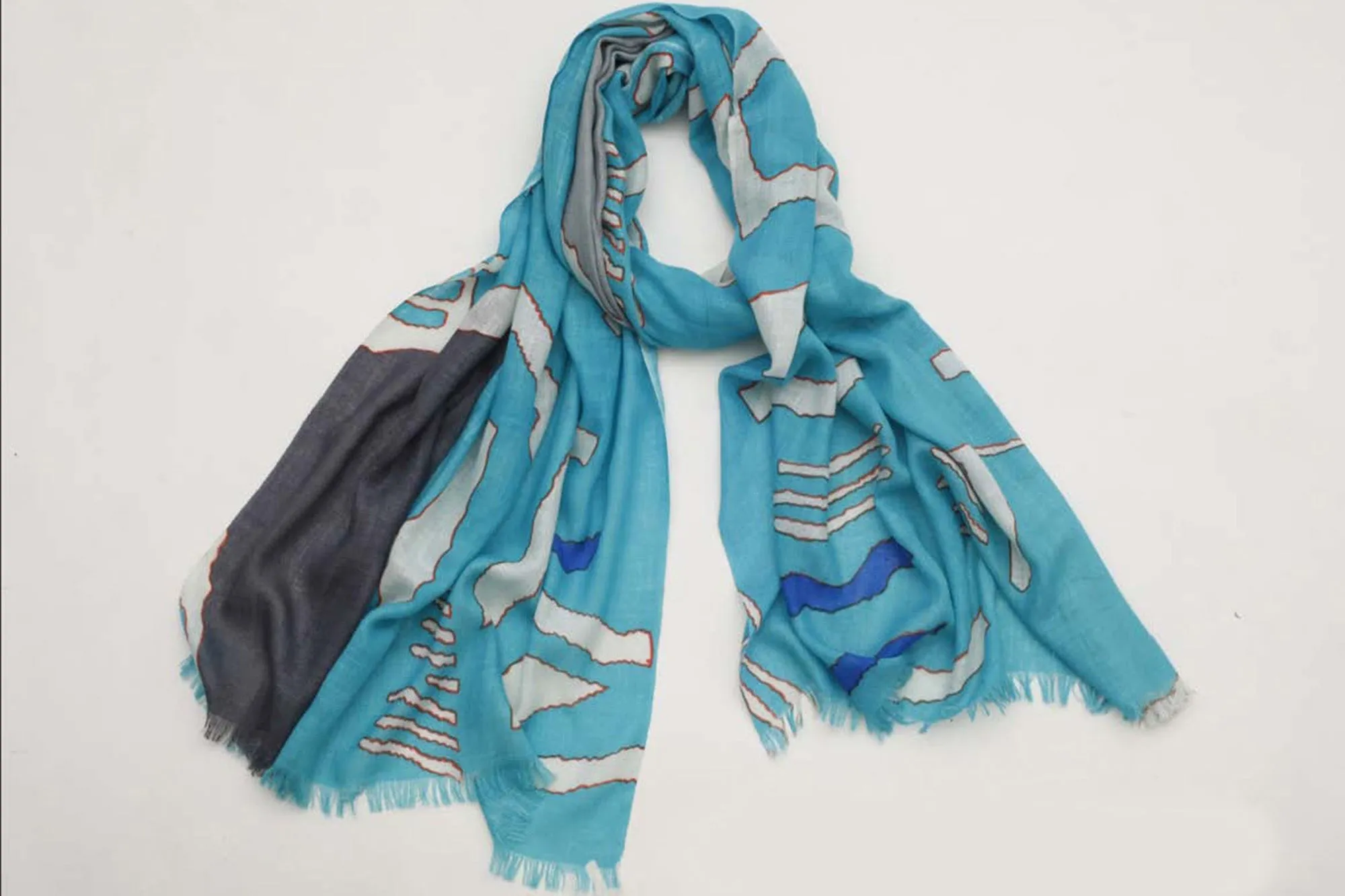 Abstract Vibrance Blue Silk Cashmere Scarf