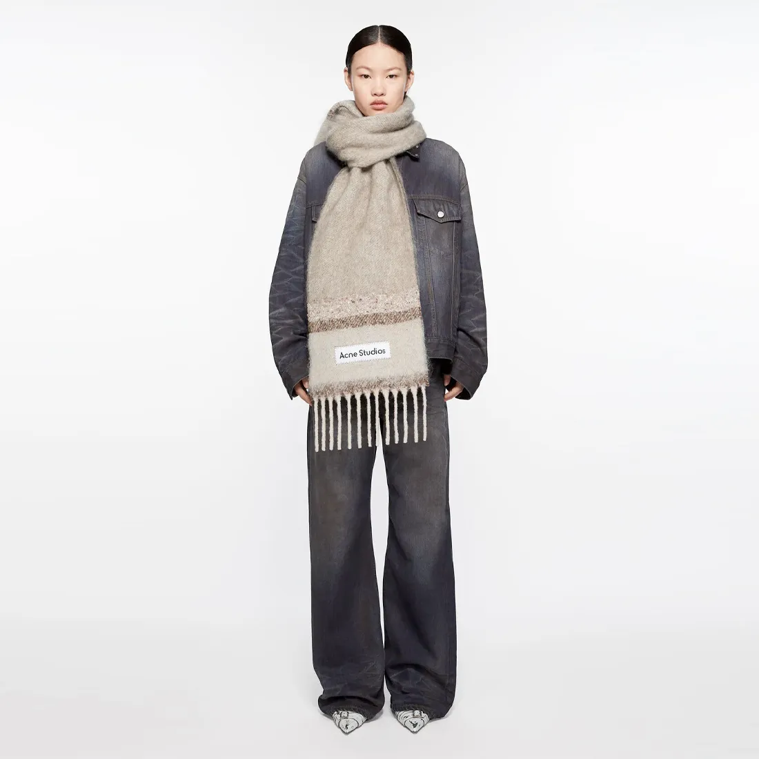 Acne Studios Fringed Logo Brown / Beige