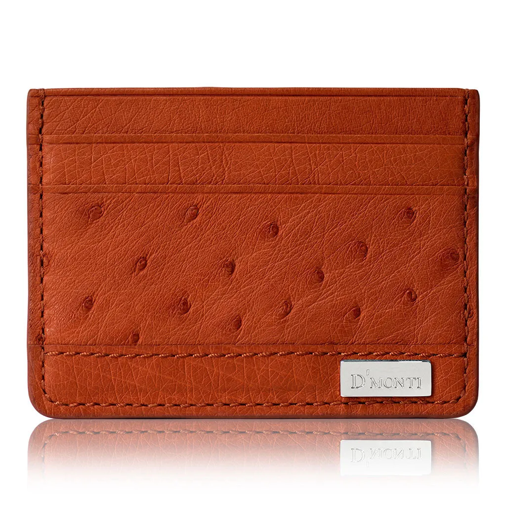 Allard Orange - Men Exotic Ostrich Leather Card Holder Slim Wallet