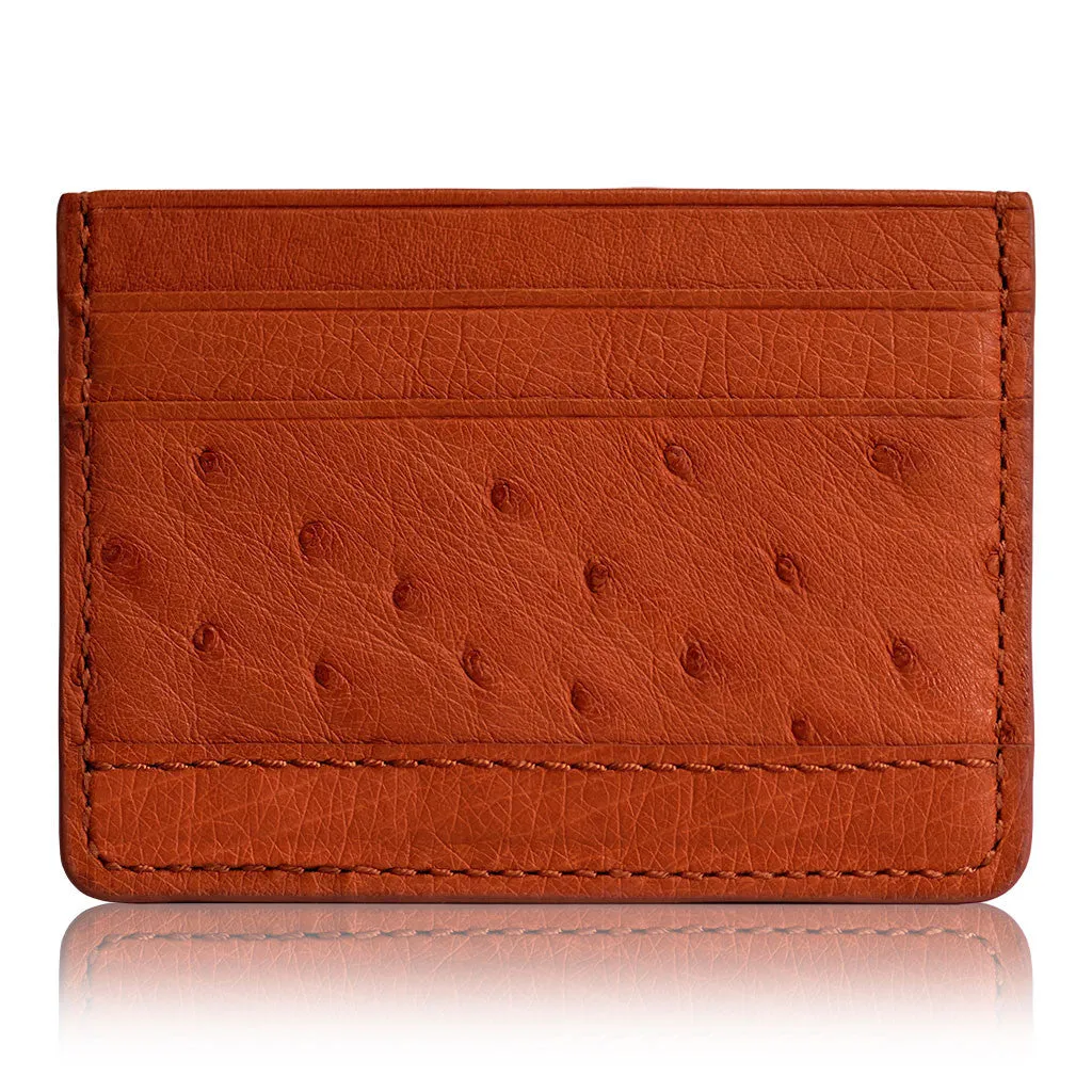 Allard Orange - Men Exotic Ostrich Leather Card Holder Slim Wallet