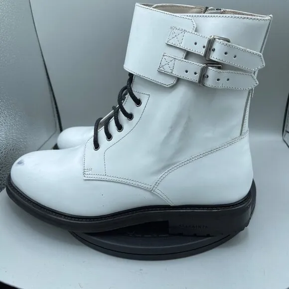 ALLSAINTS Brigade White Leather Combat Boots Size US 9.5 EU 40