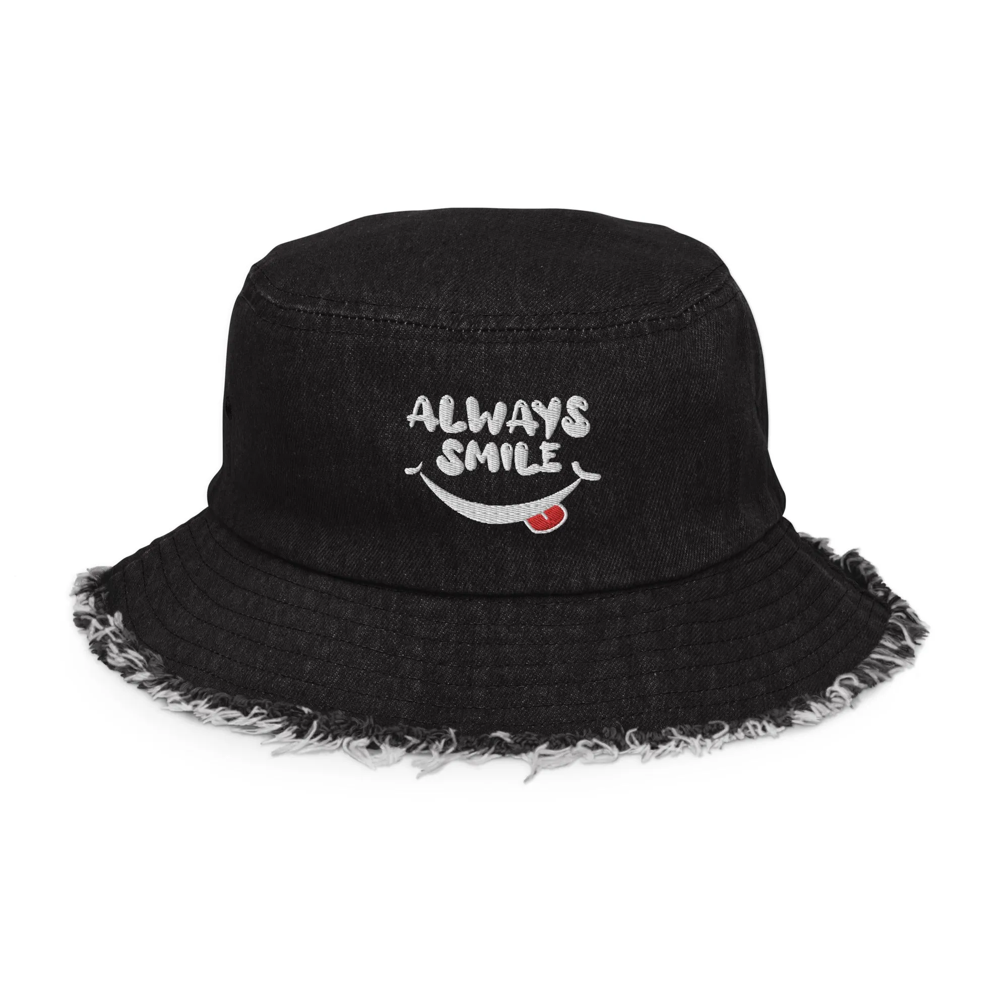 Always Smile Distressed denim bucket hat