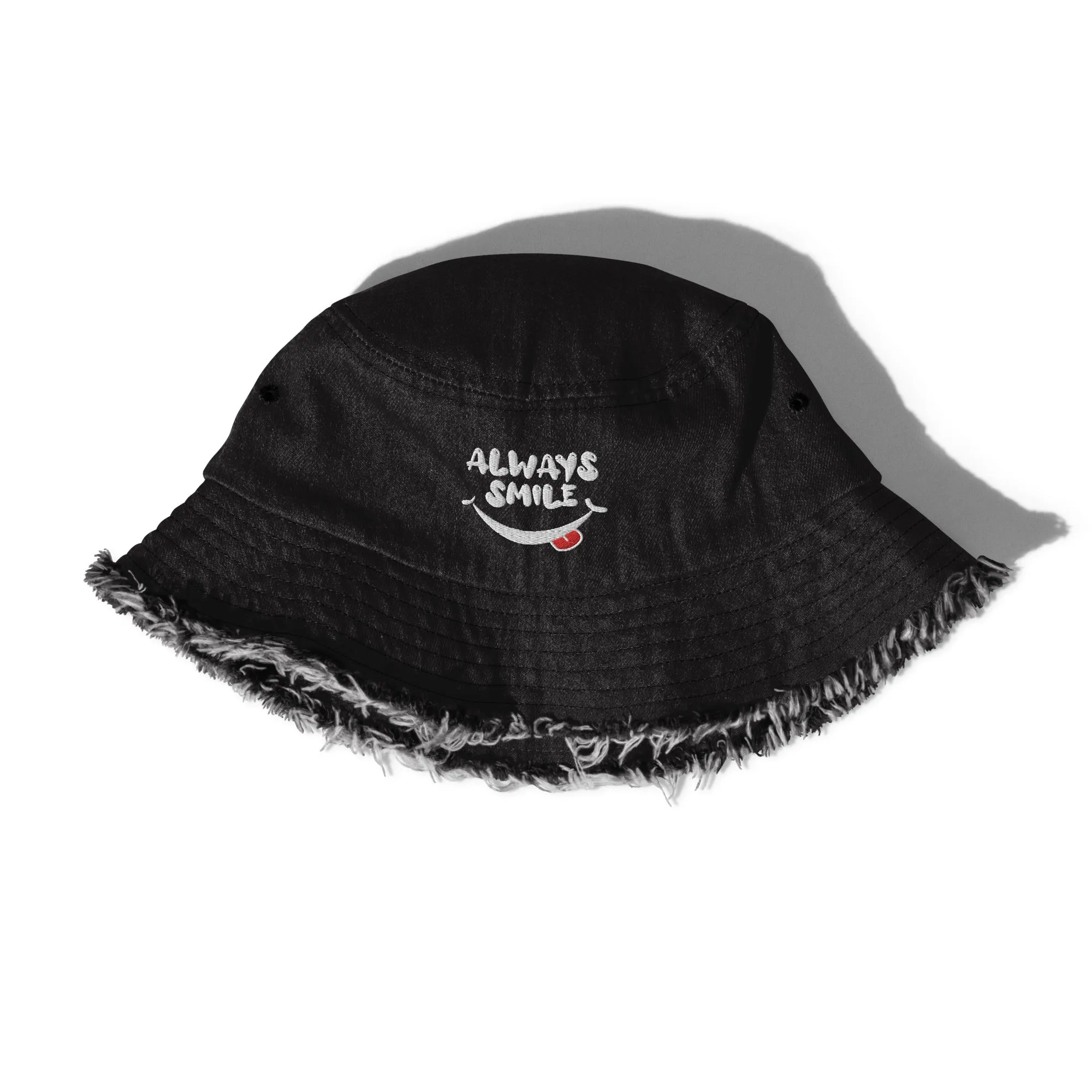 Always Smile Distressed denim bucket hat