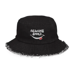Always Smile Distressed denim bucket hat