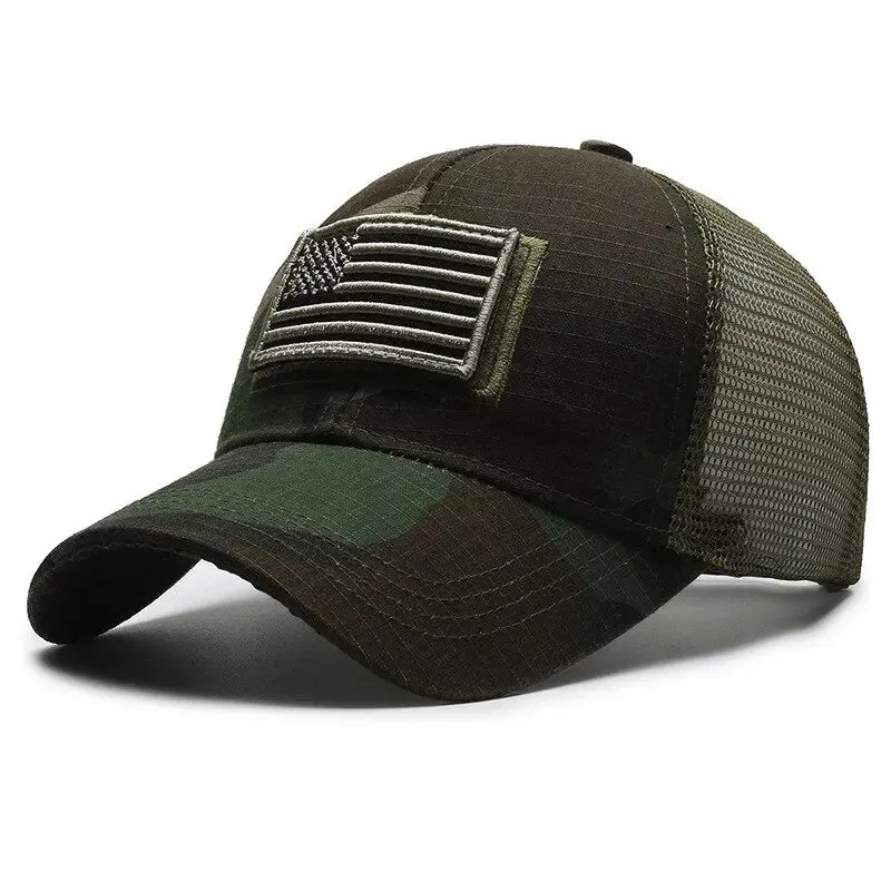 American Flag Camouflage Sticker Embroidered Baseball Cap