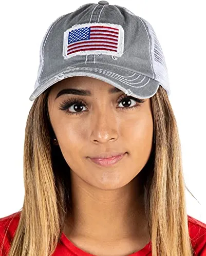 American Flag Distressed Vintage Patch Baseball Cap by Funky Junque