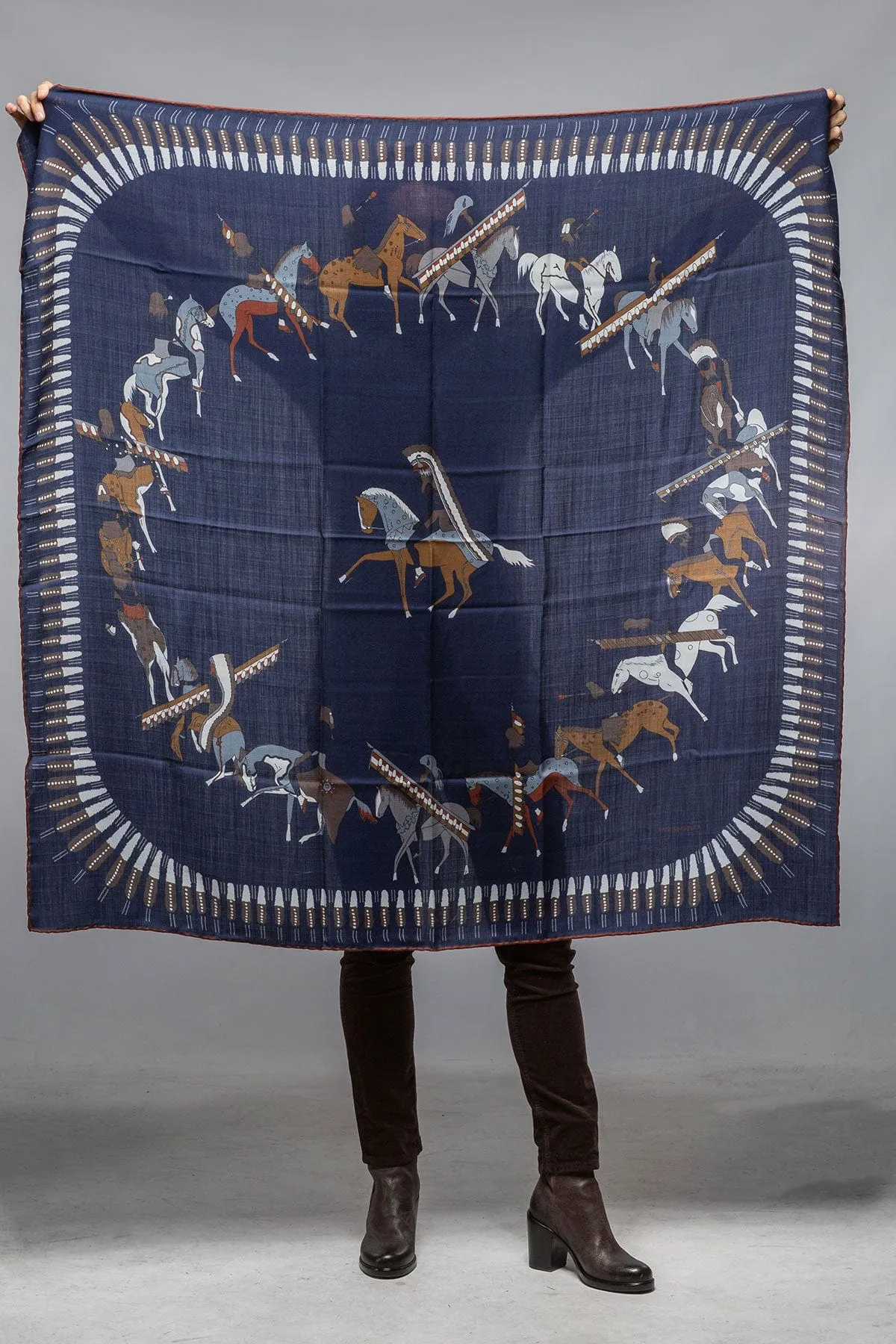 American Indian Cashmere Scarf In Navy