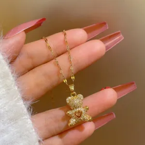 Animal Bear Pendant Necklace Girls Anniversary jewelry