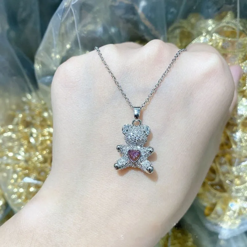 Animal Bear Pendant Necklace Girls Anniversary jewelry
