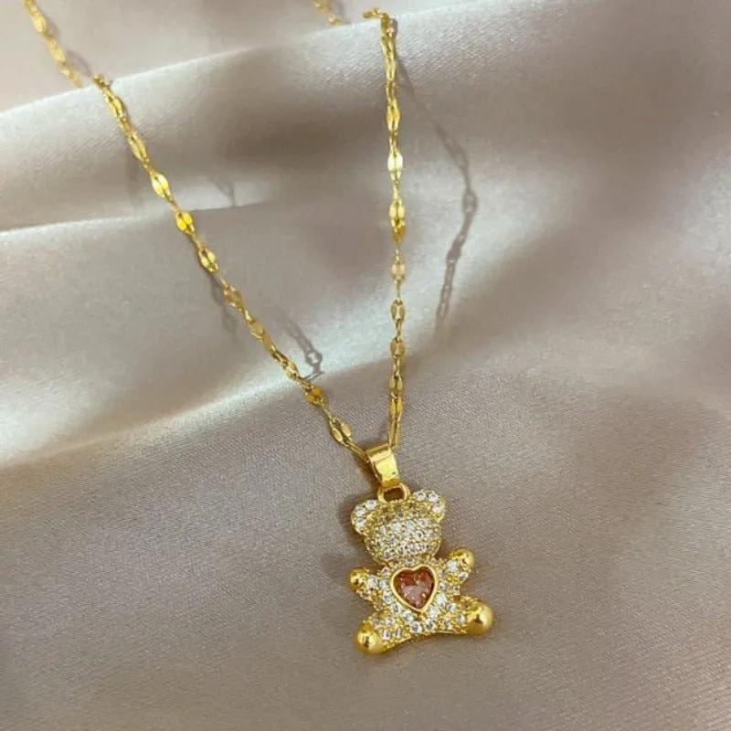 Animal Bear Pendant Necklace Girls Anniversary jewelry
