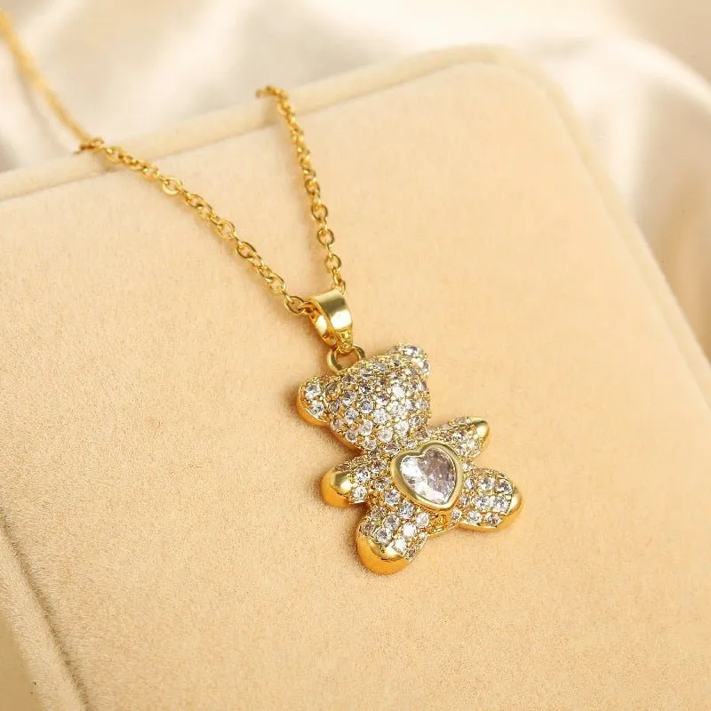 Animal Bear Pendant Necklace Girls Anniversary jewelry