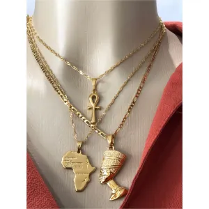 ANKH NECKLACE 24k gold, nefertiti necklace ,africa map necklace 3 piece set,anhk necklace,ankh,ankh,men ankh necklace ,father day gift