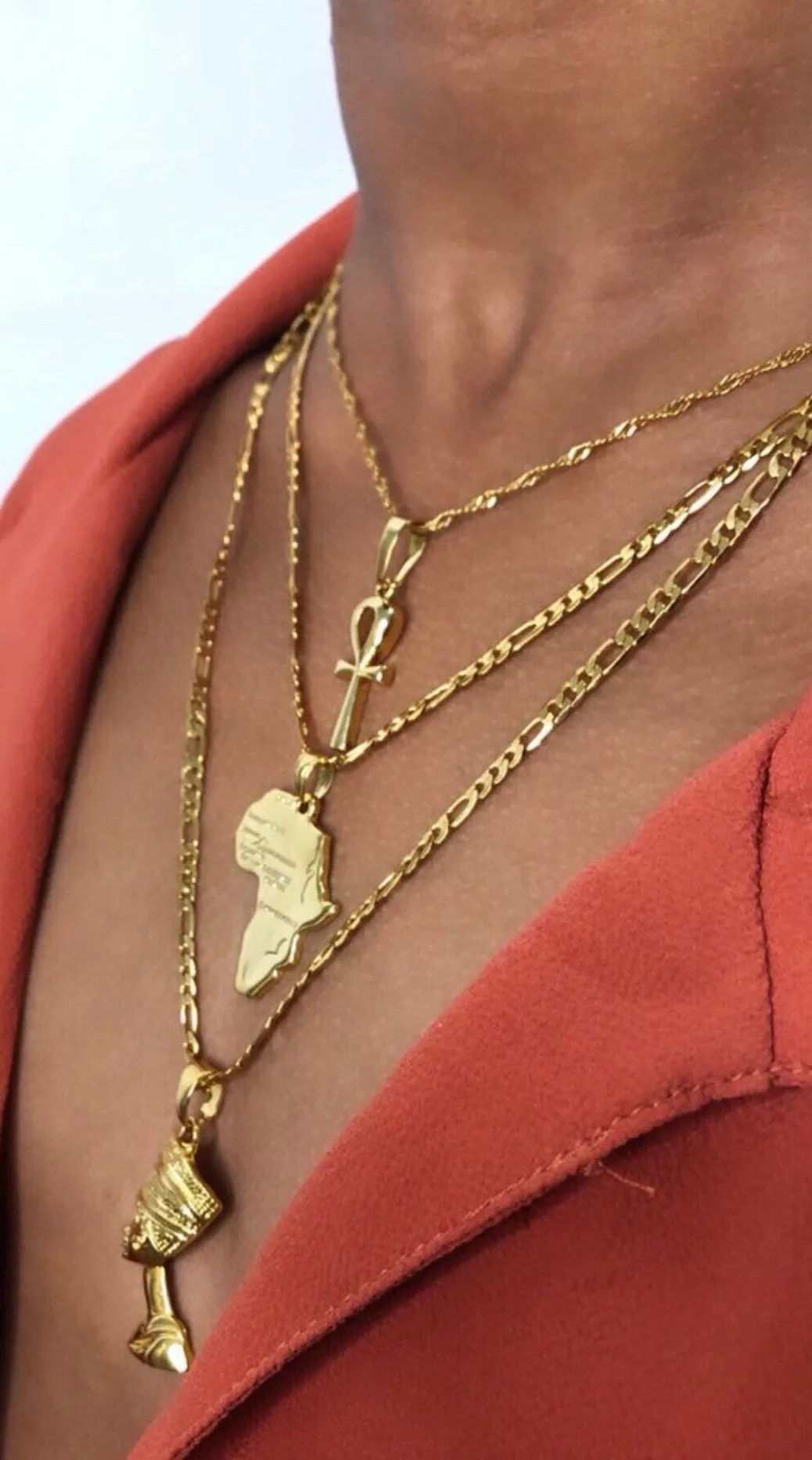 ANKH NECKLACE 24k gold, nefertiti necklace ,africa map necklace 3 piece set,anhk necklace,ankh,ankh,men ankh necklace ,father day gift