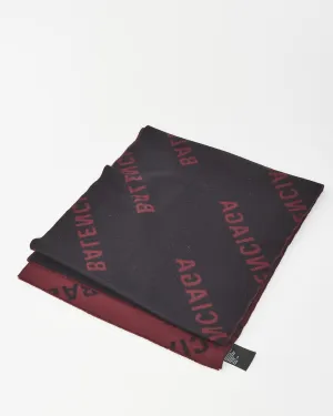 Balenciaga Burgundy & Black Wool Logo Scarf