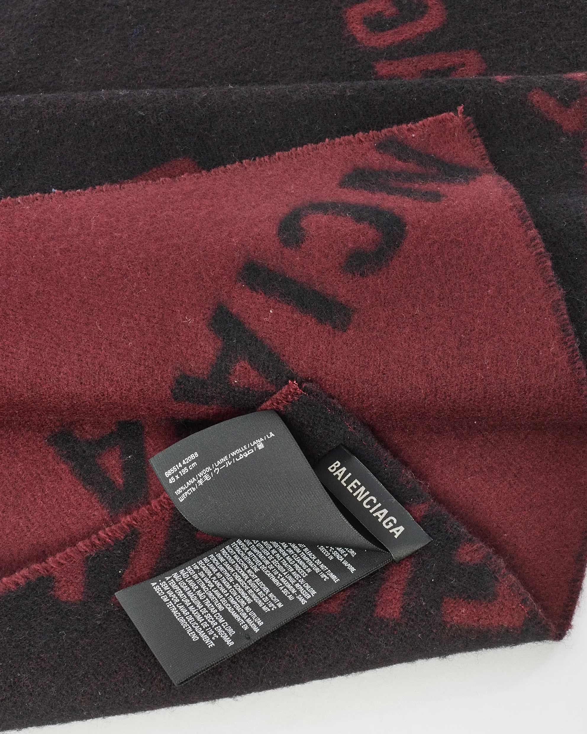 Balenciaga Burgundy & Black Wool Logo Scarf