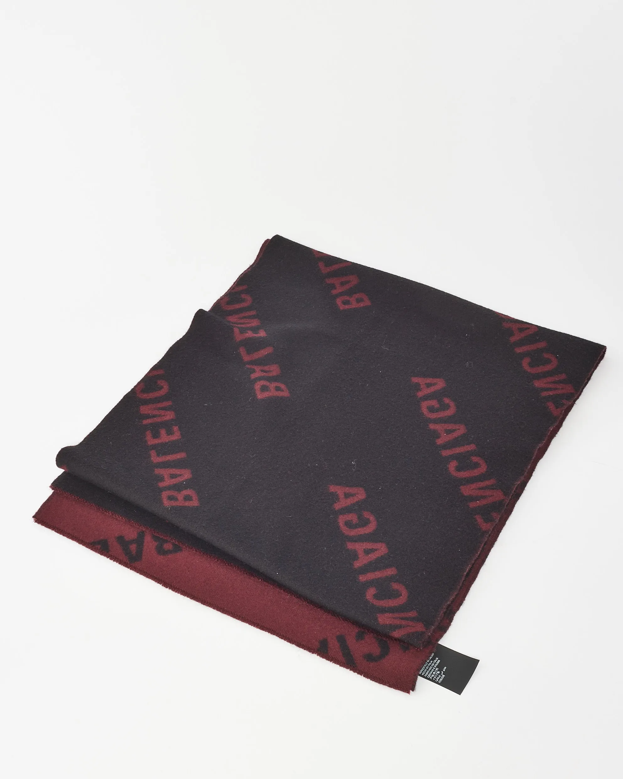 Balenciaga Burgundy & Black Wool Logo Scarf