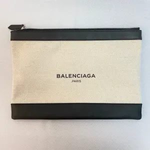 Balenciaga Leather Trim Canvas Clutch