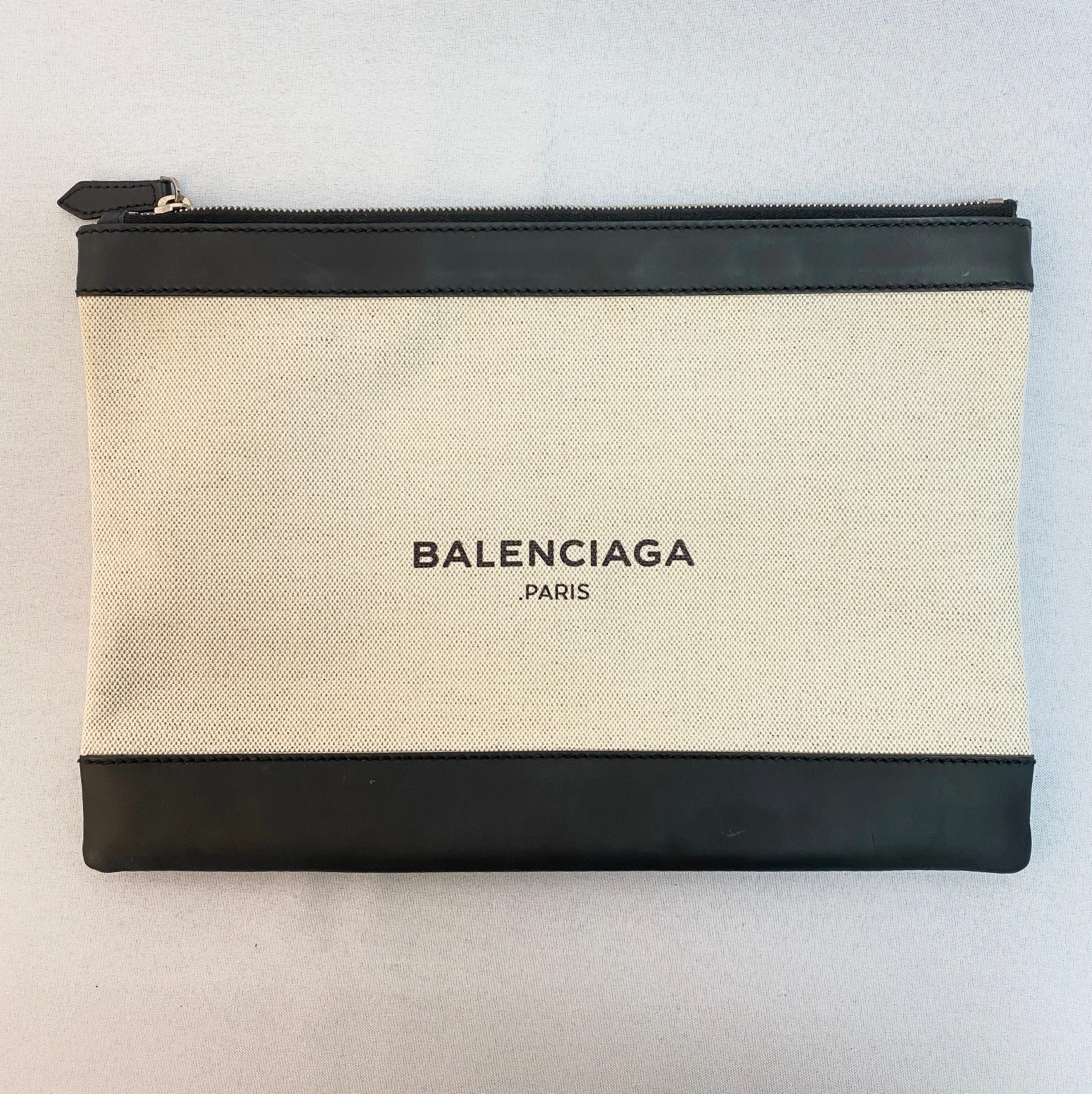 Balenciaga Leather Trim Canvas Clutch