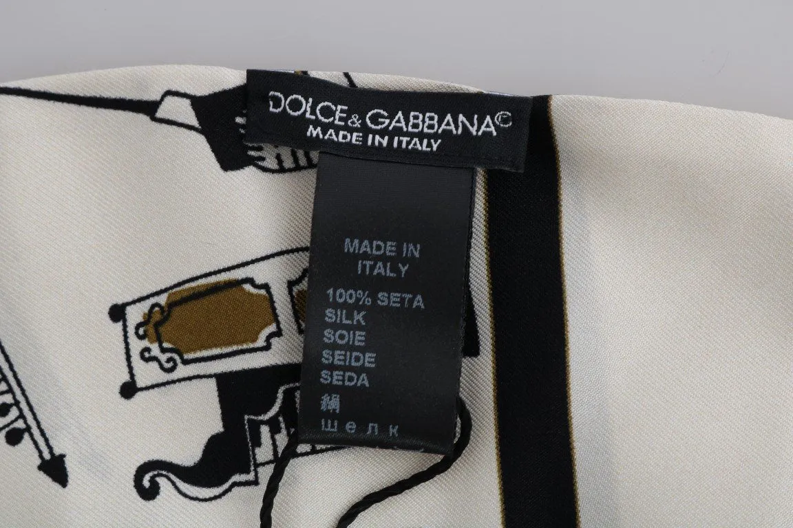 Beige Silk Gold Music Print Scarf