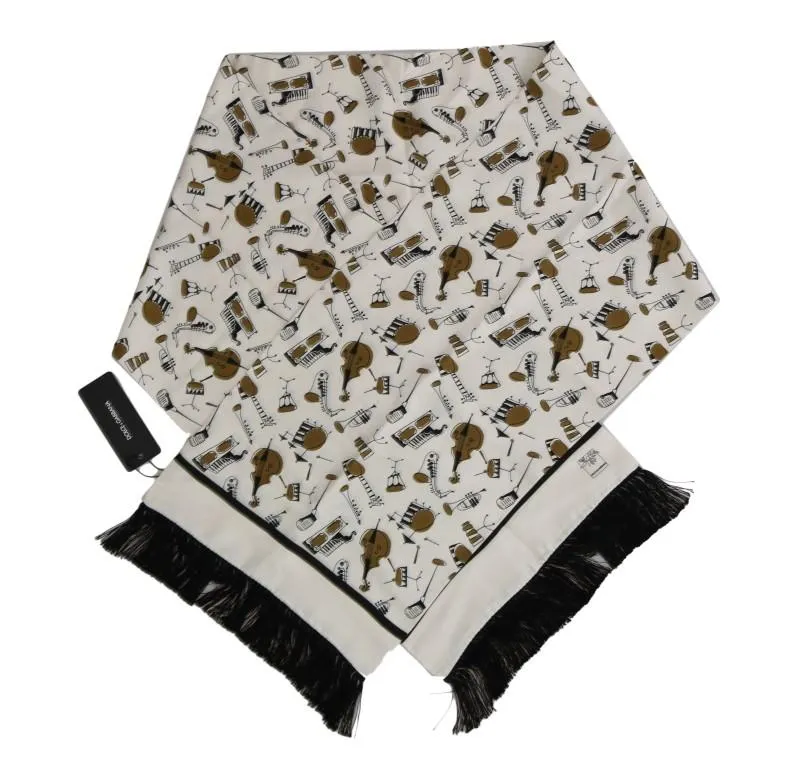 Beige Silk Gold Music Print Scarf