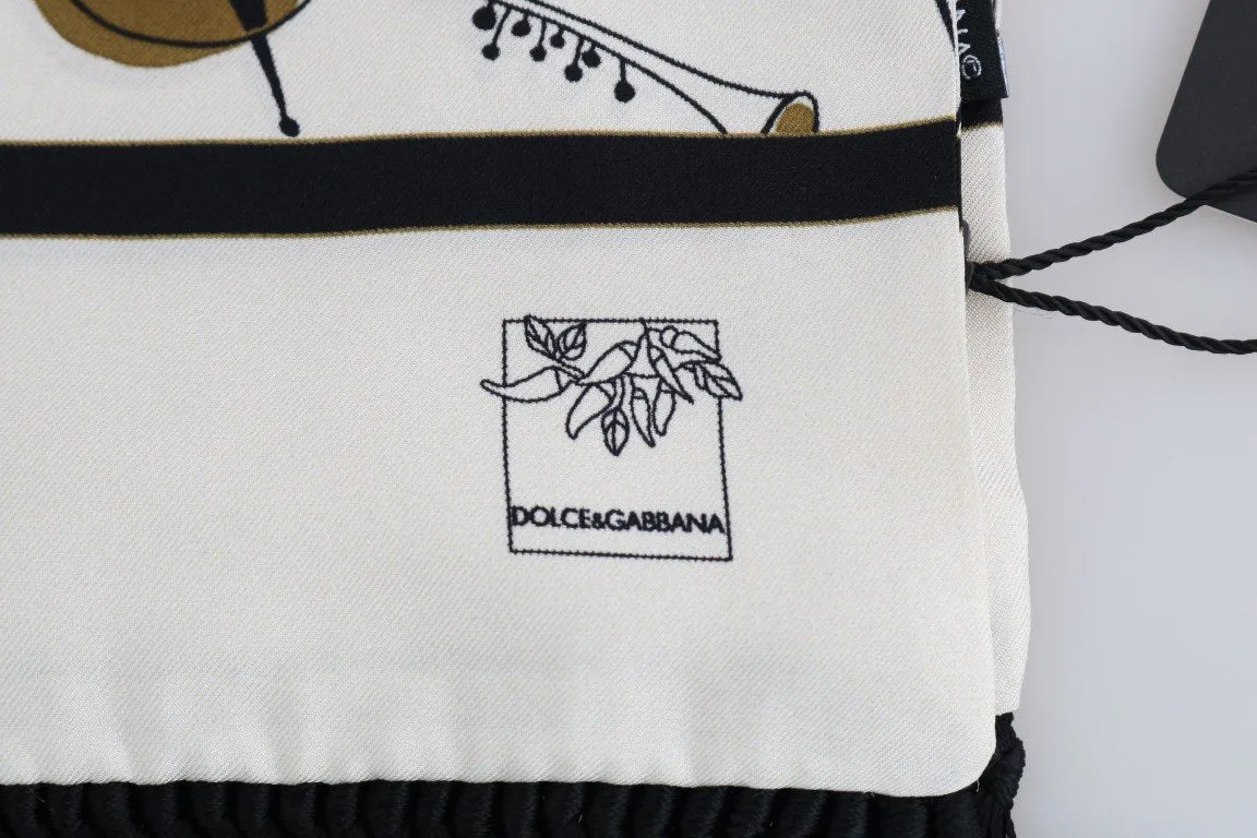 Beige Silk Gold Music Print Scarf