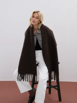 Betty Wool Plain Fluffy Scarf in Brown