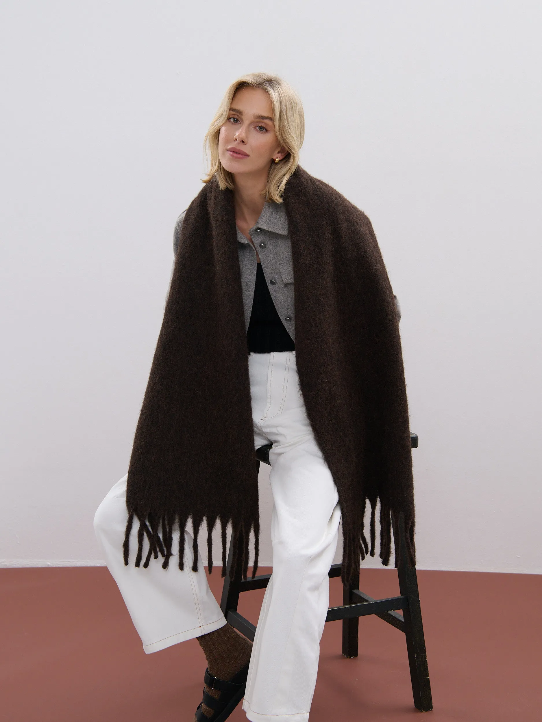 Betty Wool Plain Fluffy Scarf in Brown