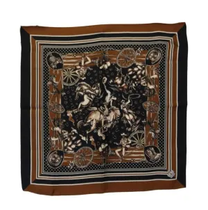 Black Brown Silk Sicilian Print Scarf