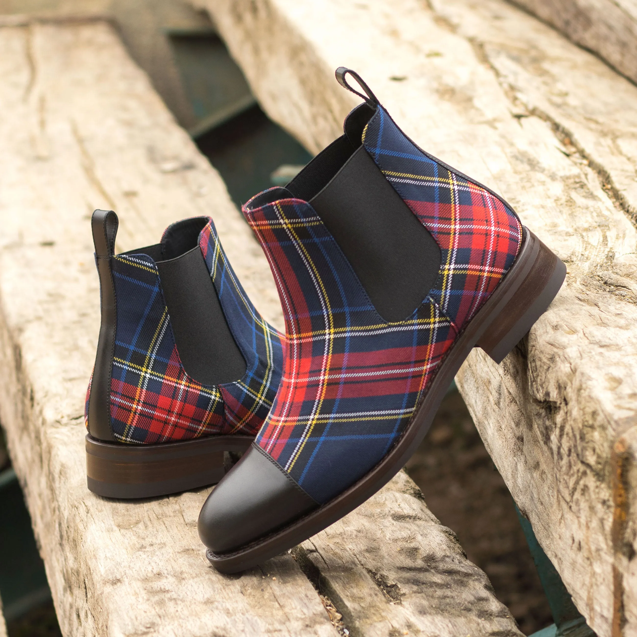 Black Calf & Tartan Chelsea Boots