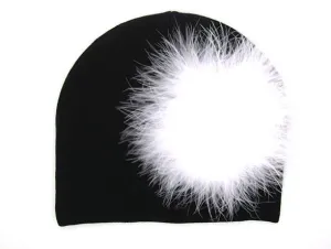 Black Cotton Hat with White Large regular Marabou