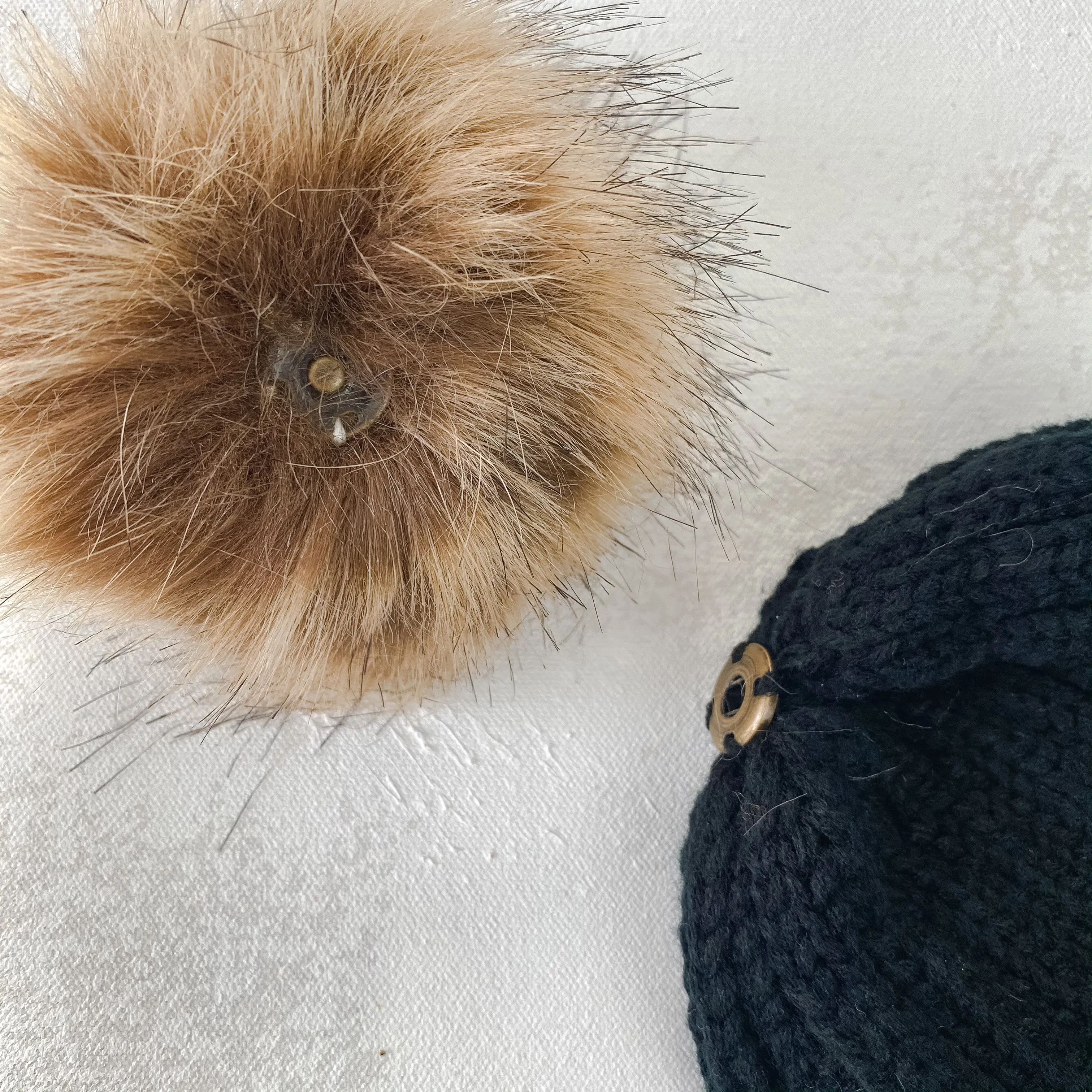 Black Faux Fur Pom Beanie