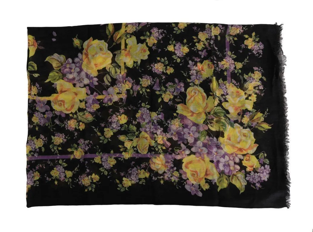 Black Floral Cashmere Scarf