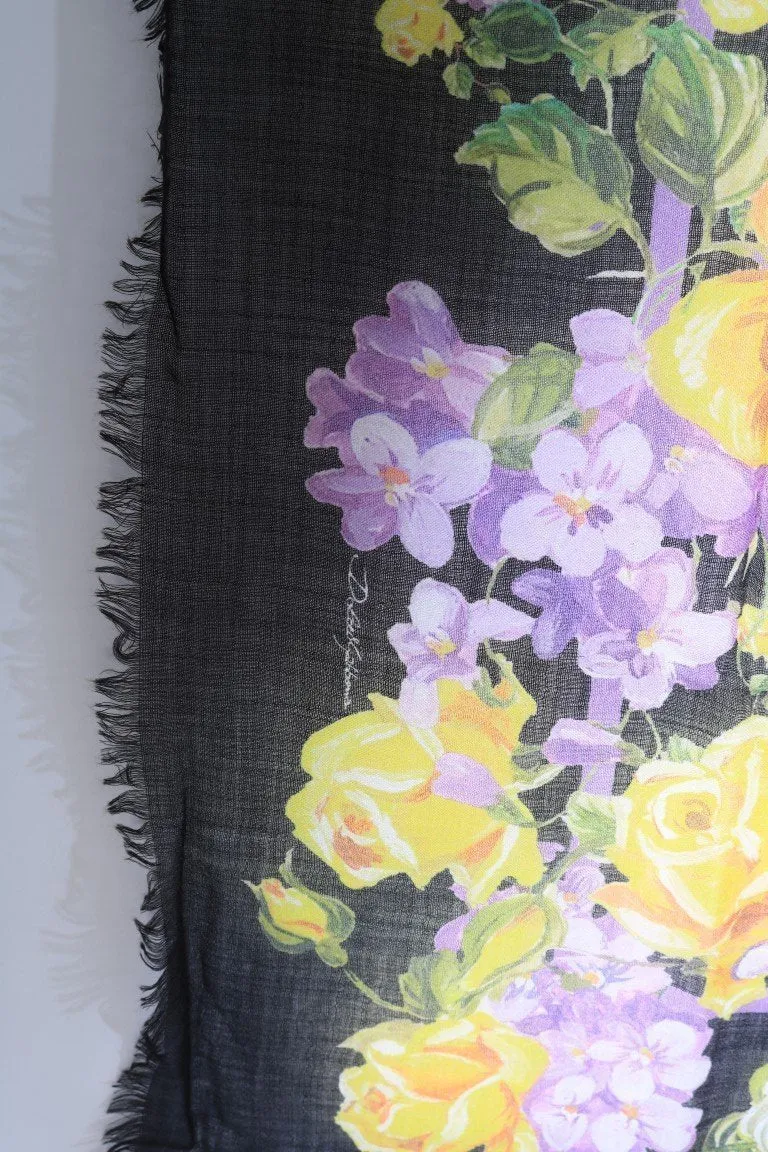 Black Floral Cashmere Scarf