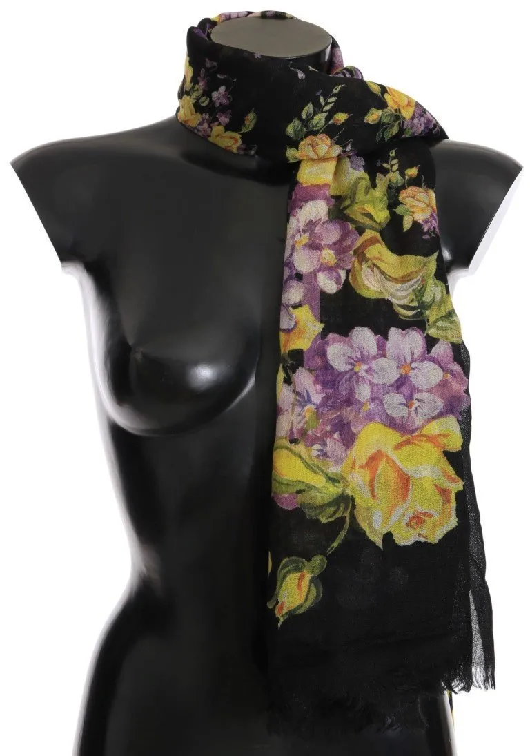 Black Floral Cashmere Scarf