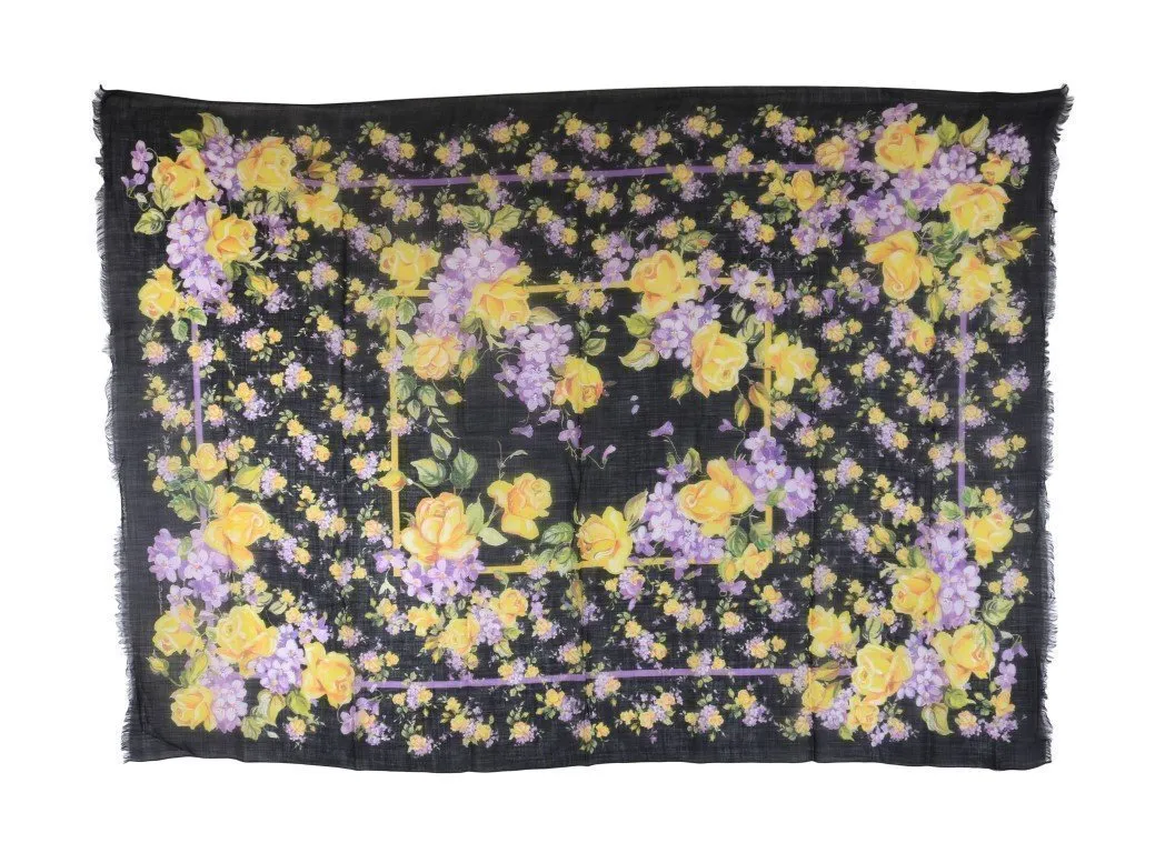 Black Floral Cashmere Scarf