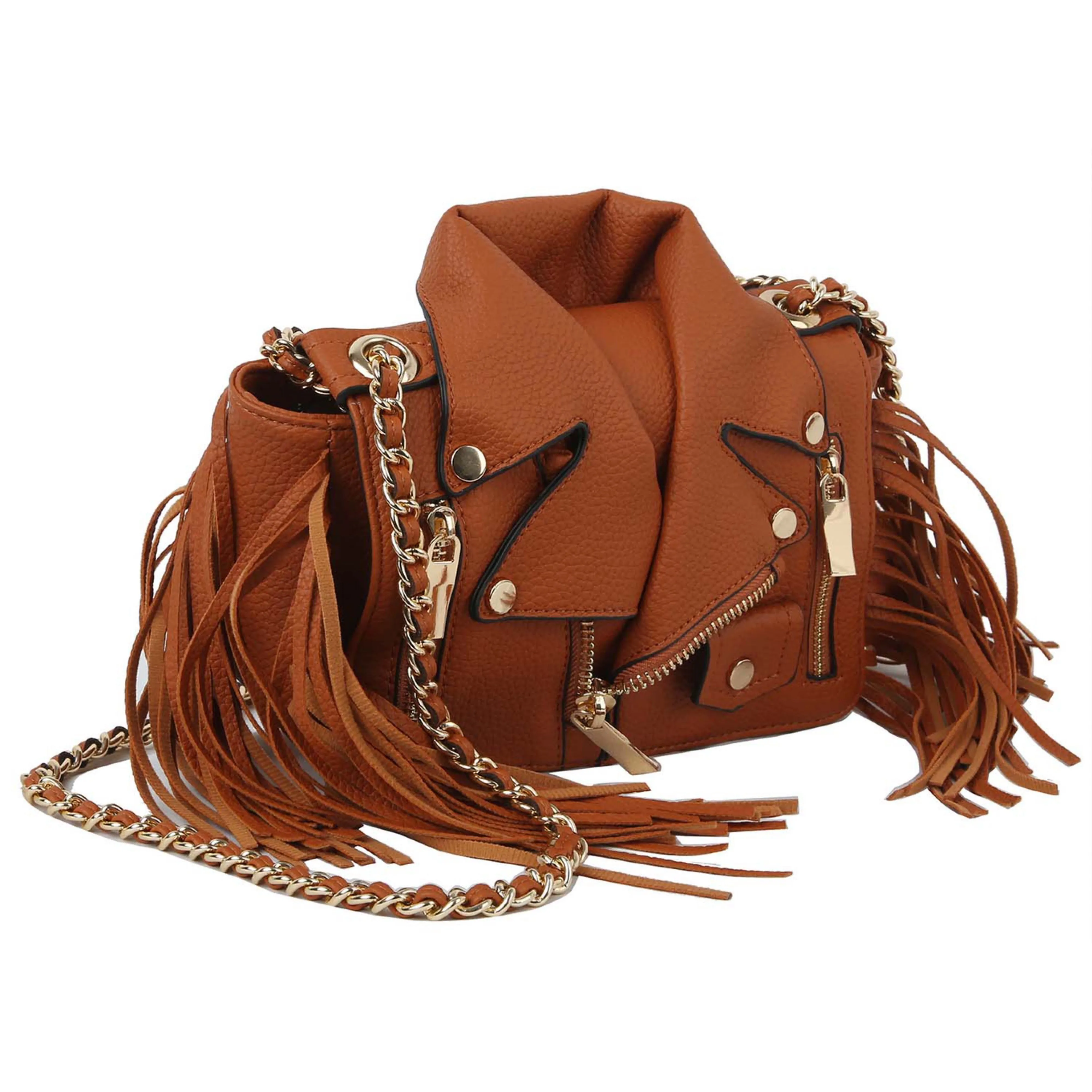 Black Fringe Motorcycle Jacket Crossbody Satchel